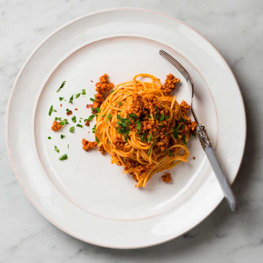 Spaghetti con bolognesa de cerdo 